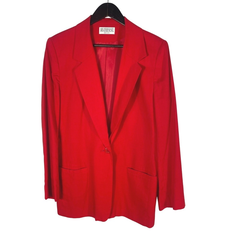 Vintage 80s Pendleton Miss Sophisticates Women's Red Wool Blazer Made in USA Med